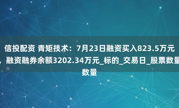信投配资 青矩技术：7月23日融资买入823.5万元，融资融券余额3202.34万元_标的_交易日_股票数量